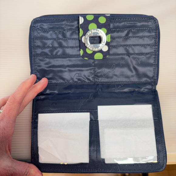 Vera Bradley Turnlock Wallet Lucky Dots Navy Green Quilted Zip Wallet NWT - Picture 5 of 10